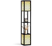HOMCOM Floor Lamp with Shelves, Modern Tall Standing Lamps with Fabric Lampshade, Chain Switch and Dual Light for Living Room, Bedroom, Bulb not Included, Black