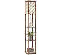HOMCOM Floor Lamp with Shelves, Modern Tall Standing Lamps with Fabric Lampshade, Chain Switch and Single Light for Living Room, Bedroom, Bulb not Included, Rustic Brown