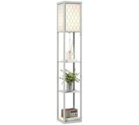 HOMCOM Modern Floor Lamp Light with Shelves Fabric Lampshade Light Grey, Grey