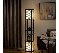 HOMCOM Floor Lamp with Shelves, Modern Tall Standing Lamps with Fabric Lampshade, Chain Switch and Dual Light for Living Room, Bedroom, Bulb not Included, Black