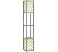 HOMCOM Floor Lamp with Shelves Tall Standing Lamp Dual Light Grey | Modern, Fabric Lampshade, Chain Switch, for Living Room Bedroom, Bulb not Included