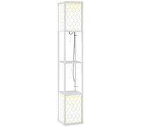 HOMCOM Floor Lamp with Shelves, Modern Tall Standing Lamps with Fabric Lampshade, Chain Switch and Dual Light for Living Room, Bedroom, Bulb not Included, White