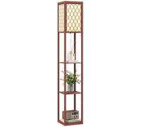 Homcom Modern Floor Lamp Light With 3 Shelves Fabric Lampshade In Brown Brown