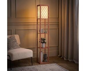 HOMCOM Floor Lamp with Shelves Tall Standing Lamp Single Light Brown | Modern, Fabric Lampshade, Chain Switch, for Living Room Bedroom, Bulb not Included