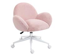HOMCOM Fluffy Leisure Chair Office Chair with Backrest and Armrest for Home Bedroom Living Room with Wheels Pink