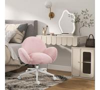 Homcom Fluffy Leisure Chair Office Chair With Backrest Armrest Wheels Pink