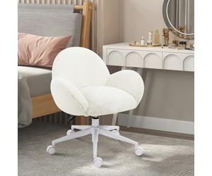 HOMCOM Fluffy Leisure Chair Office Chair with Backrest Armrest Wheels Pink - Cream