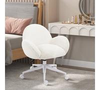HOMCOM Fluffy Leisure Chair Office Chair with Backrest Wheels Cream White HOMCOM Cream