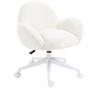 HOMCOM Fluffy Leisure Chair Office Chair with Backrest Wheels Cream White