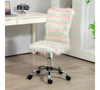 HOMCOM Fluffy Desk Chair, Armless Students Chair, Makeup Vanity Chair with Adjustable Height, Rolling Wheels for Home Study Bedroom, Unicorn Tone