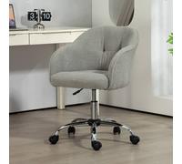 HOMCOM Office Chair, Teddy Fleece Swivel Computer Desk Chair, Makeup Vanity Seat with Adjustable Height for Home Study Bedroom, Grey Grey
