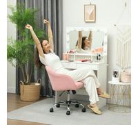 HOMCOM Fluffy Vanity Chair for Desk, with Height Adjustable, Wheels, Pink - Pink - Yes - Office Chair