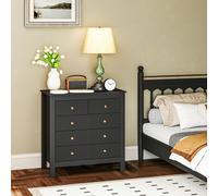 HOMCOM Elegant Fluted Chest of Five Drawers - Black with Gold Handles, Black