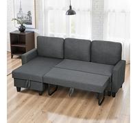 HOMCOM Fold-Out Convertible Sofa Bed with Removable Covers, Charcoal Grey - Charcoal grey