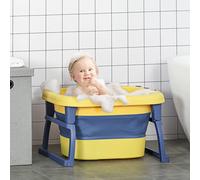 HOMCOM Baby Bathtub Toddler Bath Collapsible 0-6 Years Stool Seat Yellow