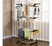HOMCOM Laundry Drying Rack: Foldable 4-Tier Steel Clothes Airer with Castors, Indoor & Outdoor, Black Aosom UK