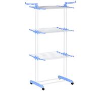 HOMCOM Foldable Clothes Drying Rack Steel Garment Dryer with Casters Blue