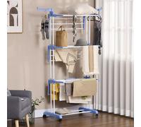 Homcom Foldable Clothes Drying Rack Steel Garment Dryer With Casters Blue