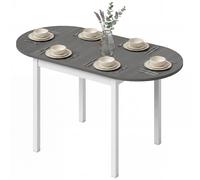Homcom Foldable Dining Table, 140 Cm Oval Solid Wood Drop Leaf Table, Grey Grey