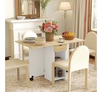 HOMCOM Foldable Dining Table, Drop Leaf Table with Storage for Kitchen, Oak