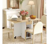 HOMCOM Foldable Dining Table, Drop Leaf Table with Storage for Kitchen, Oak