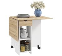 HOMCOM Foldable Dining Table, Drop Leaf Table with Storage for Kitchen, Oak