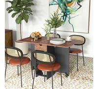 HOMCOM Folding Dining Table, Drop Leaf Table for Small Spaces, Foldable Table with Drawer and Storage Shelves for Kitchen, Dining Room, Rustic Brown