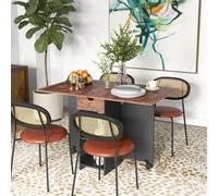 HOMCOM Foldable Dining Table - Drop Leaf Table with Storage - Rustic Brown | TJ Hughes