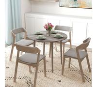 Homcom Foldable Dining Table, Round Drop Leaf Table, Wood Legs, Grey