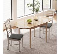 HOMCOM Foldable Dining Table, Solid Wood Drop Leaf Table, Natural