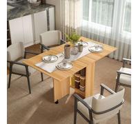 Homcom Foldable Dining Table With Storage Shelves For Kitchen, Dining Room In Natural Natural