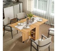 HOMCOM Foldable Dining Table with Storage Shelves for Kitchen, Dining Room