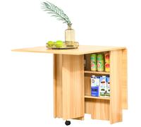 Homcom Foldable Dining Table With Storage Shelves For Kitchen, Dining Room In Natural Natural 140cm x 80cm