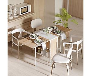 Homcom Foldable Dining Table with Storage Shelves Oak and White 1,690 x 620 x 750 mm