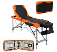 HOMCOM Foldable Massage Bed Portable Table, 3-Section Aluminium Foldable Beauty Couch, Professional Salon Spa Table with Headrest Support and Carry Bag, 60 cm Width, Black and Orange Orange