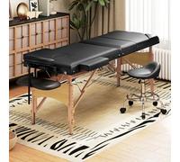 Homcom Foldable Massage Bed With Beech Wood Legs Face Cradle Armrests Black