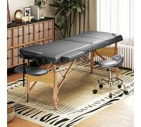 HOMCOM Foldable Massage Bed with Beech Wood Legs Face Cradle Armrests Black