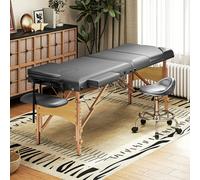 HOMCOM Foldable Massage Bed with Beech Wood Legs Face Cradle Armrests Black - Grey