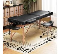 HOMCOM Foldable Massage Bed with Beech Wood Legs Face Cradle Armrests in Black HOMCOM Black