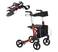 HOMCOM Foldable Mobility Walker, Rollator Walker with Seat, 4-Wheel Red