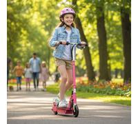 HOMCOM 120W Teens Foldable Kids Powered Scooters 24V Rechargeable Battery Adjustable Ride on Outdoor Toy (Pink)