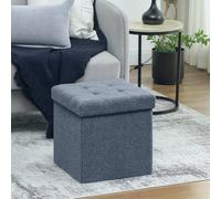 HOMCOM Foldable Velvet-Feel Storage Ottoman, 38 x 38 x 38 cm, Grey - Blue - 1 - Ottoman Storage Box