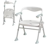 HOMCOM Foldable Shower Chair with Flip-Up Armrests, Back, Adjustable Height | Shower Stool, Anti-Slip Bath Seat for Elderly, Tool-Free Assembly, 136 kg, for Bathroom Indoor Outdoor, White