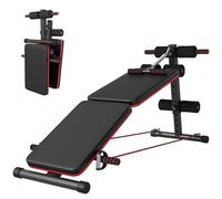 HOMCOM Sit Up Bench Core Workout Adjustable Thigh Support Foldable for Home Gym w/Arm Pulling Rope Black