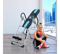 HOMCOM Foldable Therapy Gravity Inversion Table AB Exercise Bench Home Fitness - Silver, Black, Blue - 65L x 126H x 112-142W cm