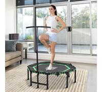 HOMCOM Foldable Trampoline with 3-Level Adjustable Handlebar, 122cm Jump Area, 100kg Max Load, Green (Code A71-007V01GN)