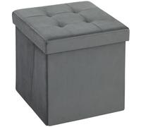 HOMCOM Foldable Velvet-Feel Storage Ottoman, 38 x 38 x 38 cm, Grey