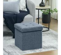 HOMCOM Foldable Velvet-Feel Storage Ottoman, 38 x 38 x 38 cm, Grey - Blue