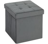 HOMCOM Foldable Velvet-Feel Storage Ottoman - Grey
