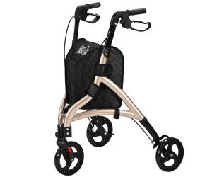 Homcom Folding 3 Wheel Rollator Aluminium Tri Walker Adjustable Handle Bag In Gold Gold